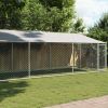 Dog Cage with Roof and Door Gray 26.2'x6.6'x6.6' Galvanized Steel