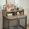 Furniture type dog cage iron frame door with cabinet, top can be opened and closed. Grey, 43.7'' W x 29.9'' D x 42.2'' H