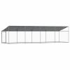 Dog Cage with Roof and Door Gray 26.2'x6.6'x6.6' Galvanized Steel