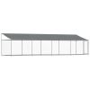 Dog Cage with Roof and Door Gray 26.2'x6.6'x6.6' Galvanized Steel