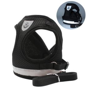 dog Harnesses and dog leash set; Pet Chest Strap Vest Dog Towing Rope Reflective Breathable Dog Rope Pet Supplies Wholesale (Specification (L * W): S, colour: Black)