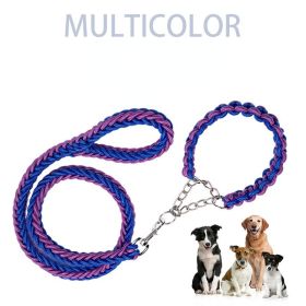 Eight-strand nylon braided dog collar leash dog chain impact blasting chain pet leash (Specification (L * W): M, colour: purple and black)