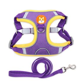 dog Harnesses and dog leash set; Pet Chest Strap Vest Dog Strap Small Dog Rope Wholesale Reflective Dog Towing Rope (Specification (L * W): M, colour: purple)